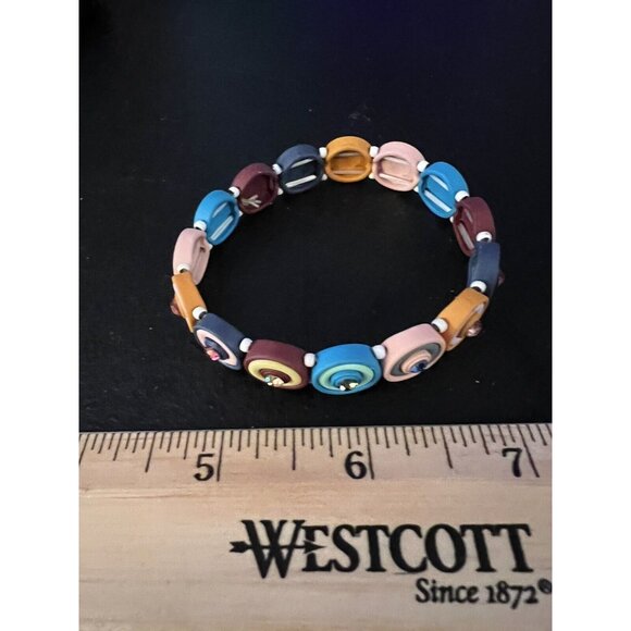 Multicolor Rhinestones Rubber over Metal Strechy Bracelet - Picture 6 of 6
